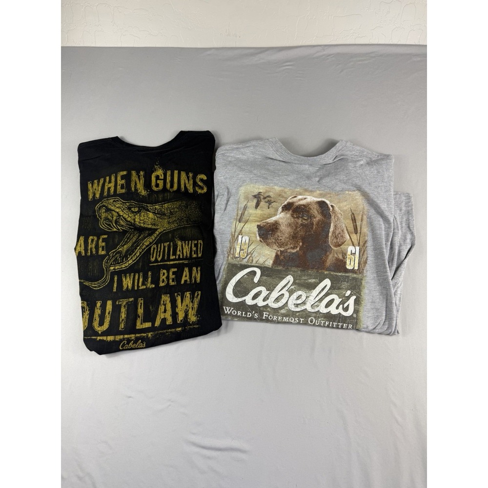Cabela's ss tee lot of 2, black and grey, dog and snake, guns, men's xl t-shirts